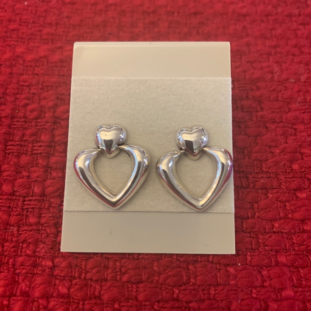 Sterling Silver 2 Hearts Earrings NEW